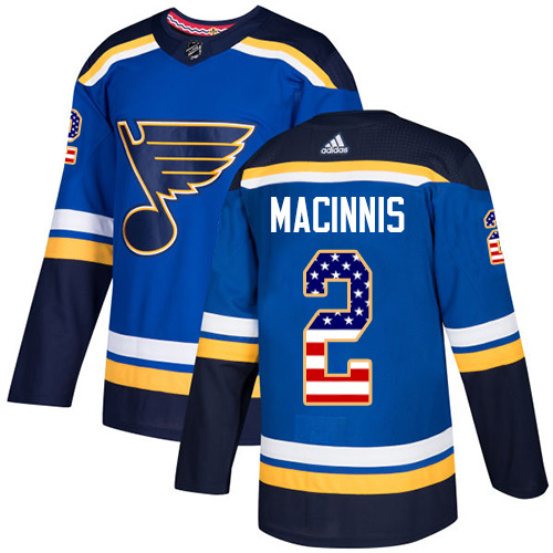 Adidas Blues #2 Al MacInnis Blue Home Authentic USA Flag Stitched NHL Jersey - Click Image to Close